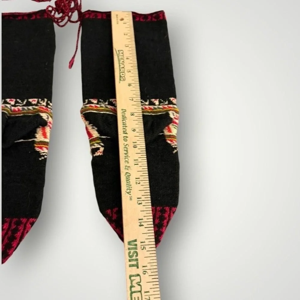Albanian Hand Knit Wool Socks Black Red Folk Traditional Vintage Cabin